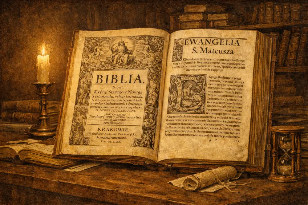 Biblia Jakuba Wujka (1599) — jezuicki przekład o wyjątkowym pięknie językowym, przez trzysta lat najważniejsza katolicka Biblia po polsku